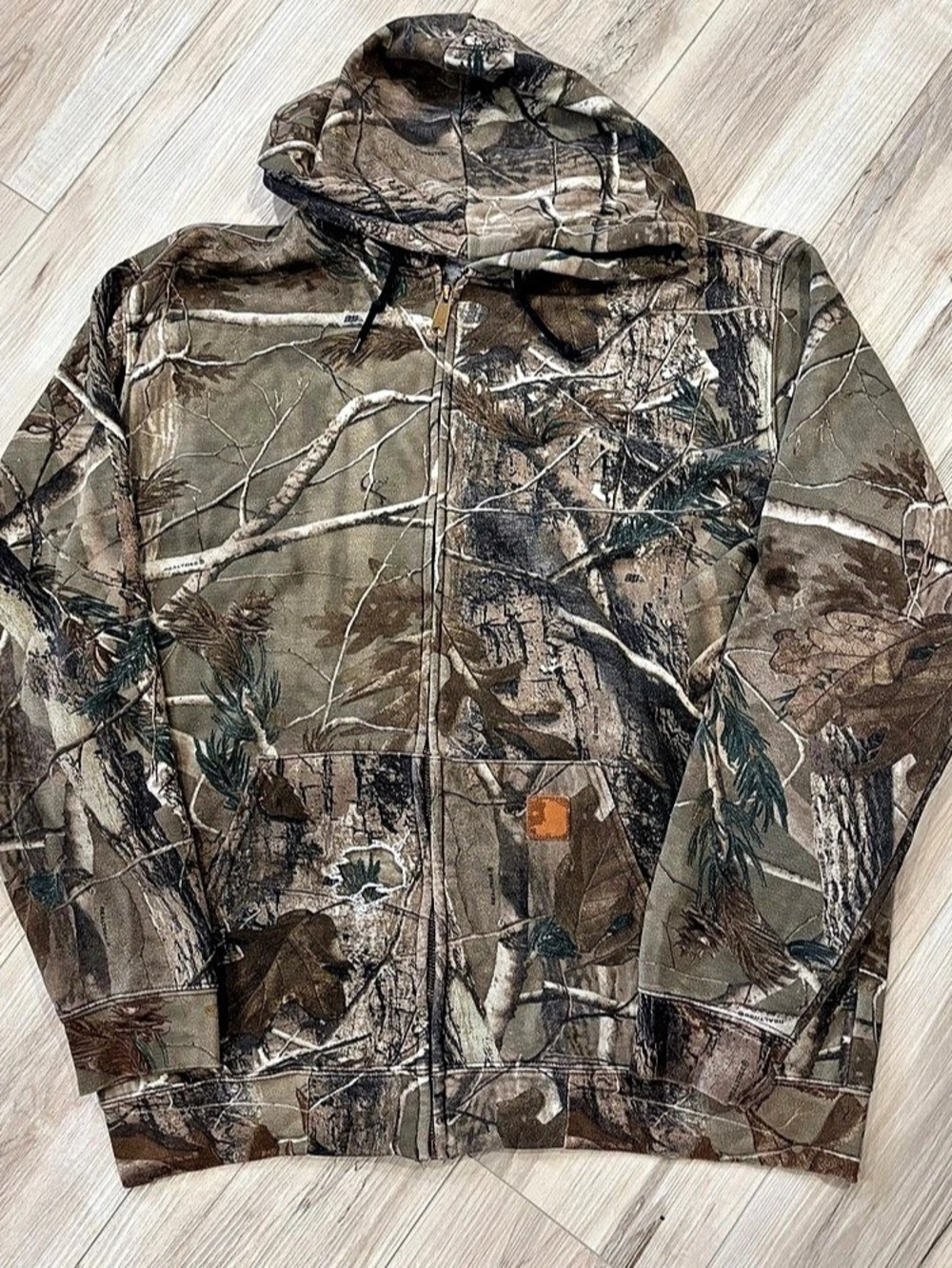 Carhartt vintage RealTree Camo Zip Front Hooded Sweatshirt Brown & Green XL